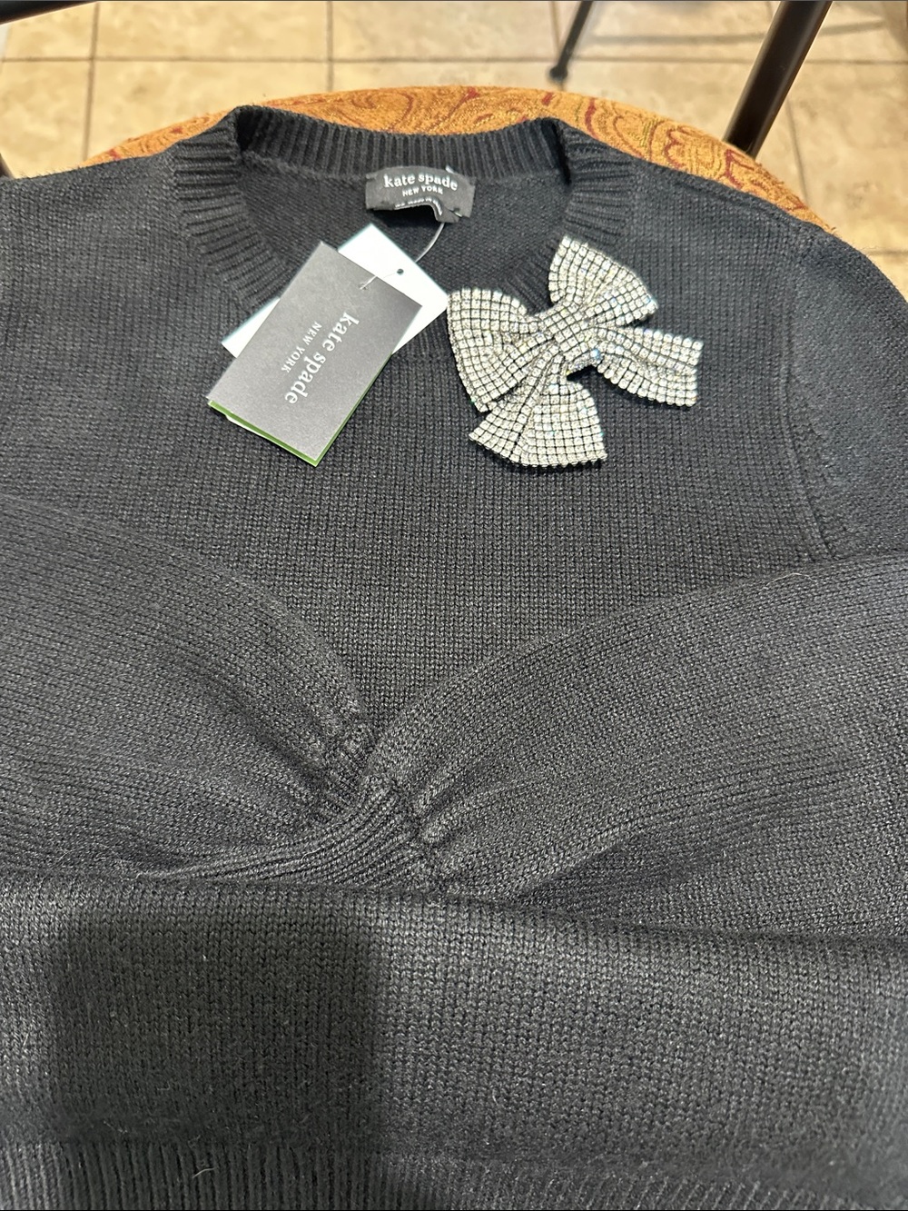 NWT Kate Spade Sweater with detachable Rinestone Bow